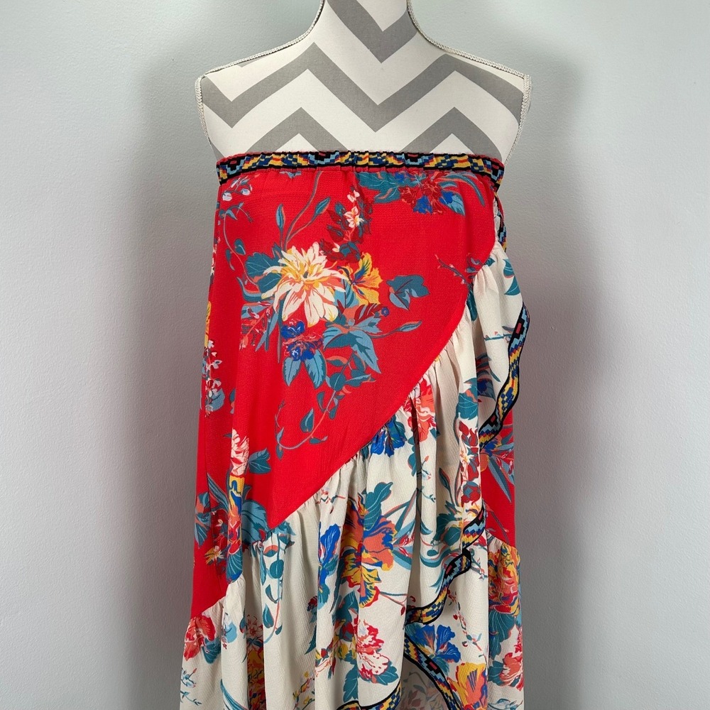 Flying Tomato Maxi Skirt Red Floral Ruffle High Low Peasant Euro Bohemian L - Picture 6 of 6